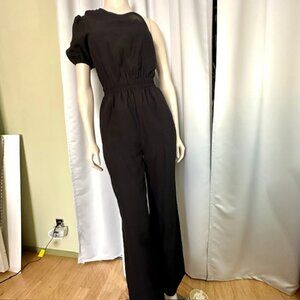 MVN The Label Women’s Black Wide Leg One-Shoulder Lancey Jumpsuit Size S